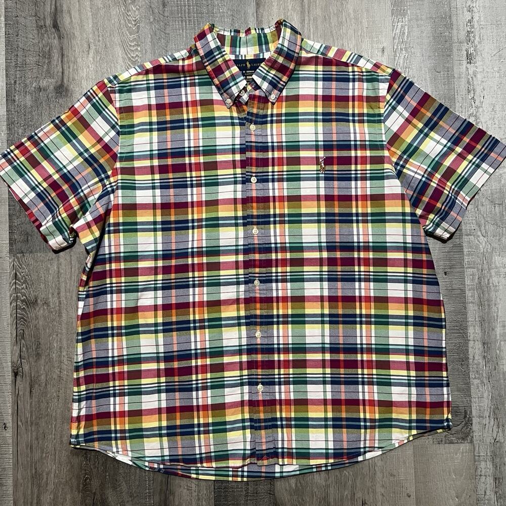 Ralph Lauren Classic Fit RL Untucked Multicolor Plaid SS Cotton Button Shirt 2XL